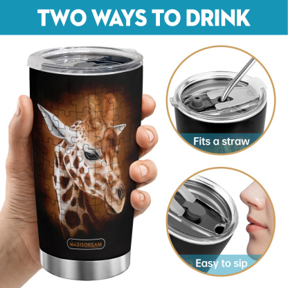 1pc Premium Giraffe Insulated Tumbler Cup - 20oz Stainless Steel Vacuum Flask with Lid, Double-Wall Insulation, Durable, Leak-Proof, Travel-Friendly Coffee Mug & Tea Cup for Hot and Cold Beverages