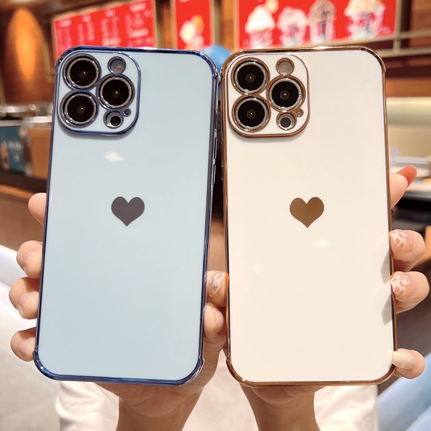 Electroplating side, heart shape mobile phone case