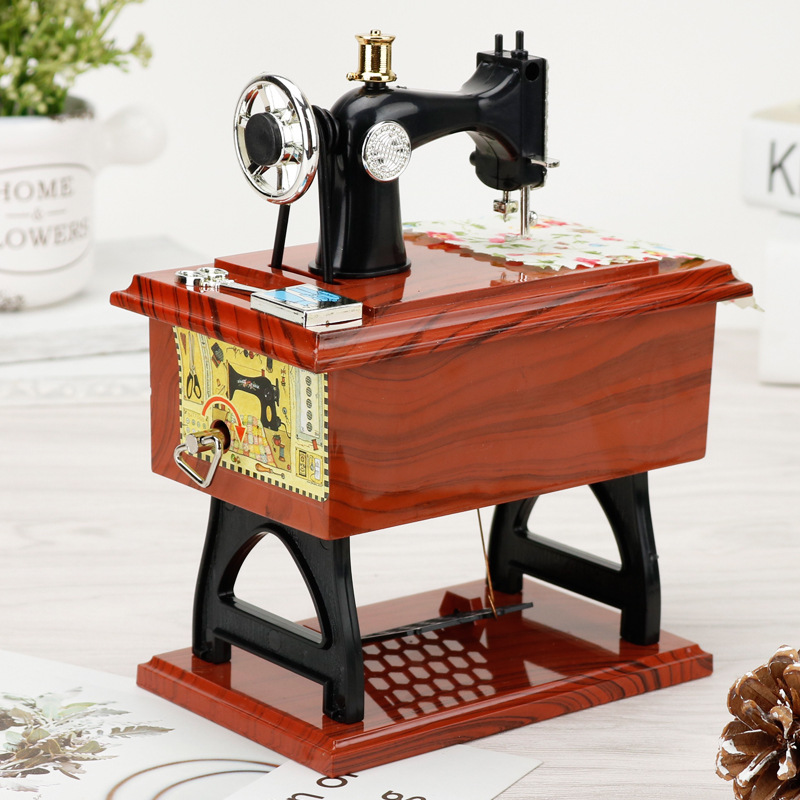 Vintage Imitation Wood Small Sewing Machine Model Music Box