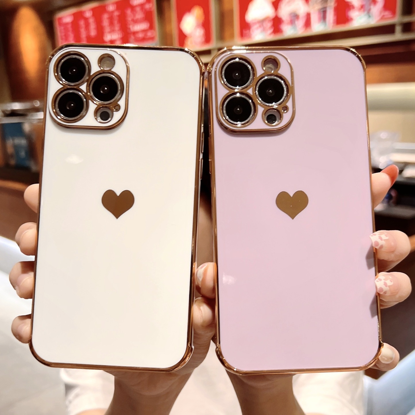 Electroplating side, heart shape mobile phone case