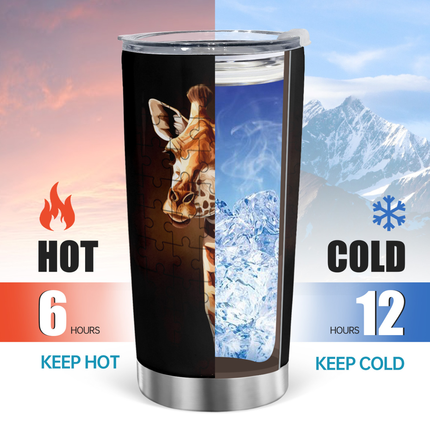 1pc Premium Giraffe Insulated Tumbler Cup - 20oz Stainless Steel Vacuum Flask with Lid, Double-Wall Insulation, Durable, Leak-Proof, Travel-Friendly Coffee Mug & Tea Cup for Hot and Cold Beverages