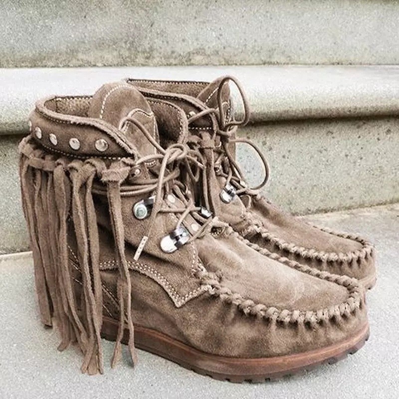 Women's round toe suede ethnic women's leather boots