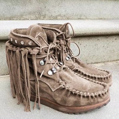 Women's round toe suede ethnic women's leather boots