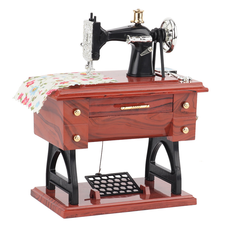 Vintage Imitation Wood Small Sewing Machine Model Music Box