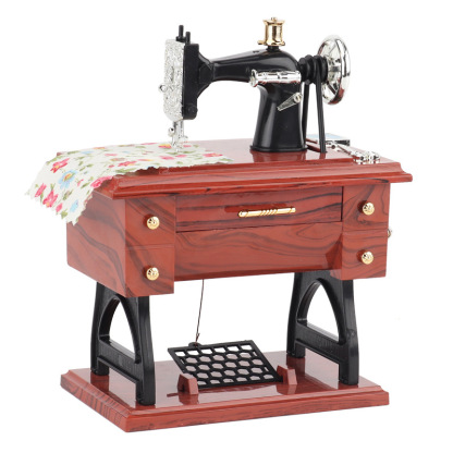 Vintage Imitation Wood Small Sewing Machine Model Music Box