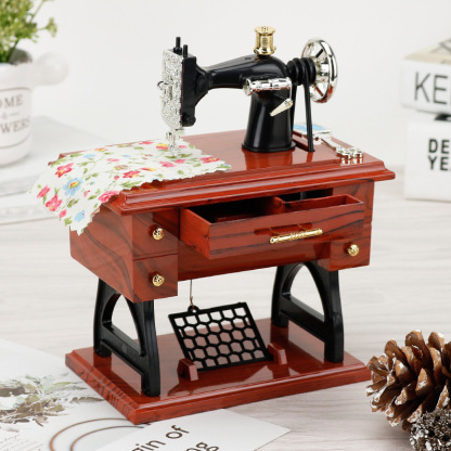 Vintage Imitation Wood Small Sewing Machine Model Music Box