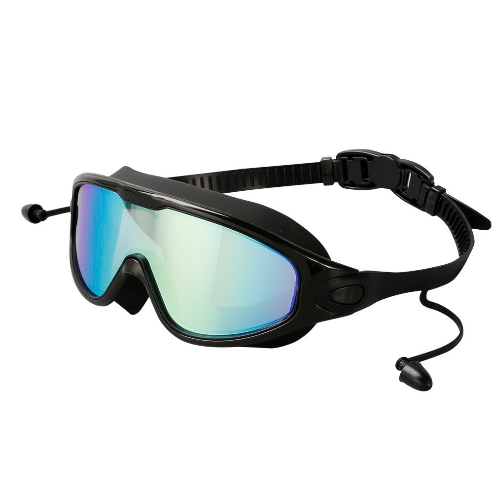Adult swimming goggles, large frame electroplated waterproof and anti-fog one-piece earplugs