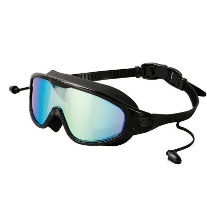 Adult swimming goggles, large frame electroplated waterproof and anti-fog one-piece earplugs