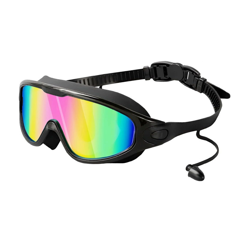 Adult swimming goggles, large frame electroplated waterproof and anti-fog one-piece earplugs