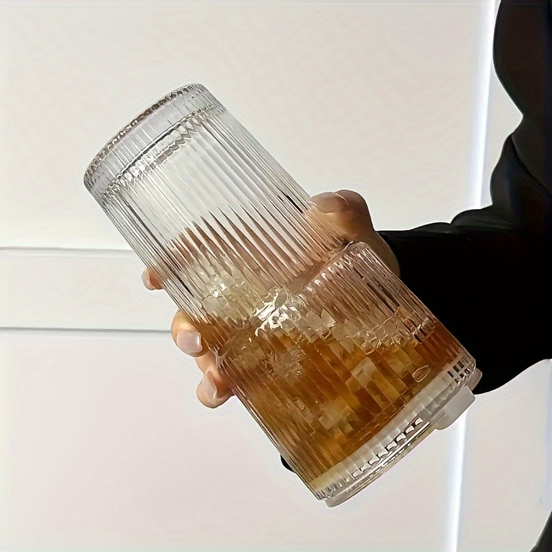 2pcs Ins Style Large Capacity Straw Cup with Lid Vertical Striped Coffee Cup Beverage Fruit Tea Cup 600Ml/20Oz, Used for Drinking Ice Water Coffee Fruit Tea Etc., Suitable for Daily Household, Parties, Cafes, Restaurants, Etc.