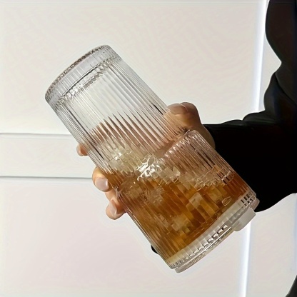 2pcs Ins Style Large Capacity Straw Cup with Lid Vertical Striped Coffee Cup Beverage Fruit Tea Cup 600Ml/20Oz, Used for Drinking Ice Water Coffee Fruit Tea Etc., Suitable for Daily Household, Parties, Cafes, Restaurants, Etc.