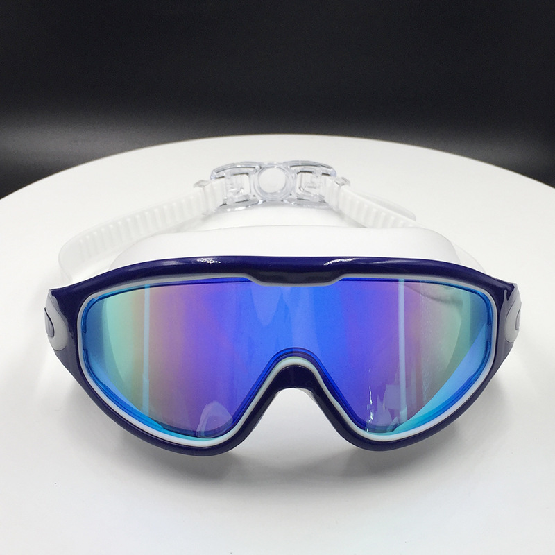 Adult swimming goggles, large frame electroplated waterproof and anti-fog one-piece earplugs