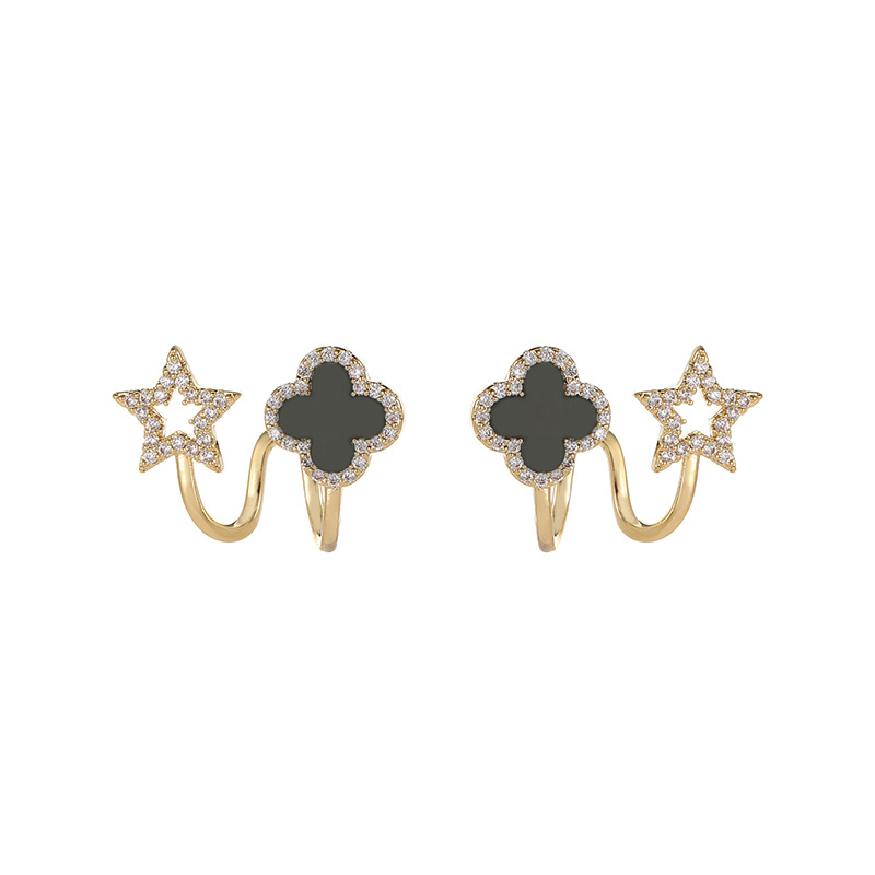s925 silver needle black four-leaf clover fashionable and simple earrings