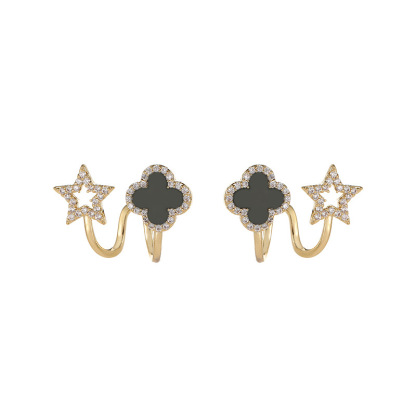 s925 silver needle black four-leaf clover fashionable and simple earrings