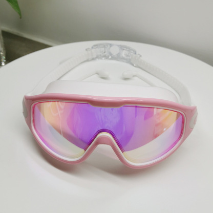 Adult swimming goggles, large frame electroplated waterproof and anti-fog one-piece earplugs