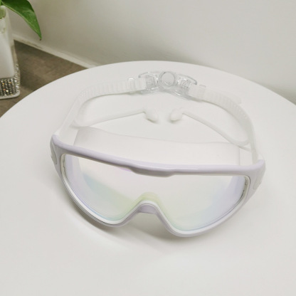 Adult swimming goggles, large frame electroplated waterproof and anti-fog one-piece earplugs