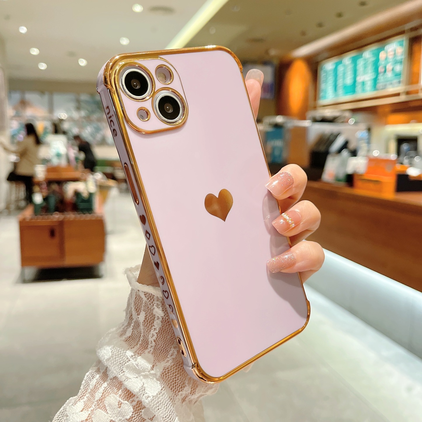 Electroplating side, heart shape mobile phone case