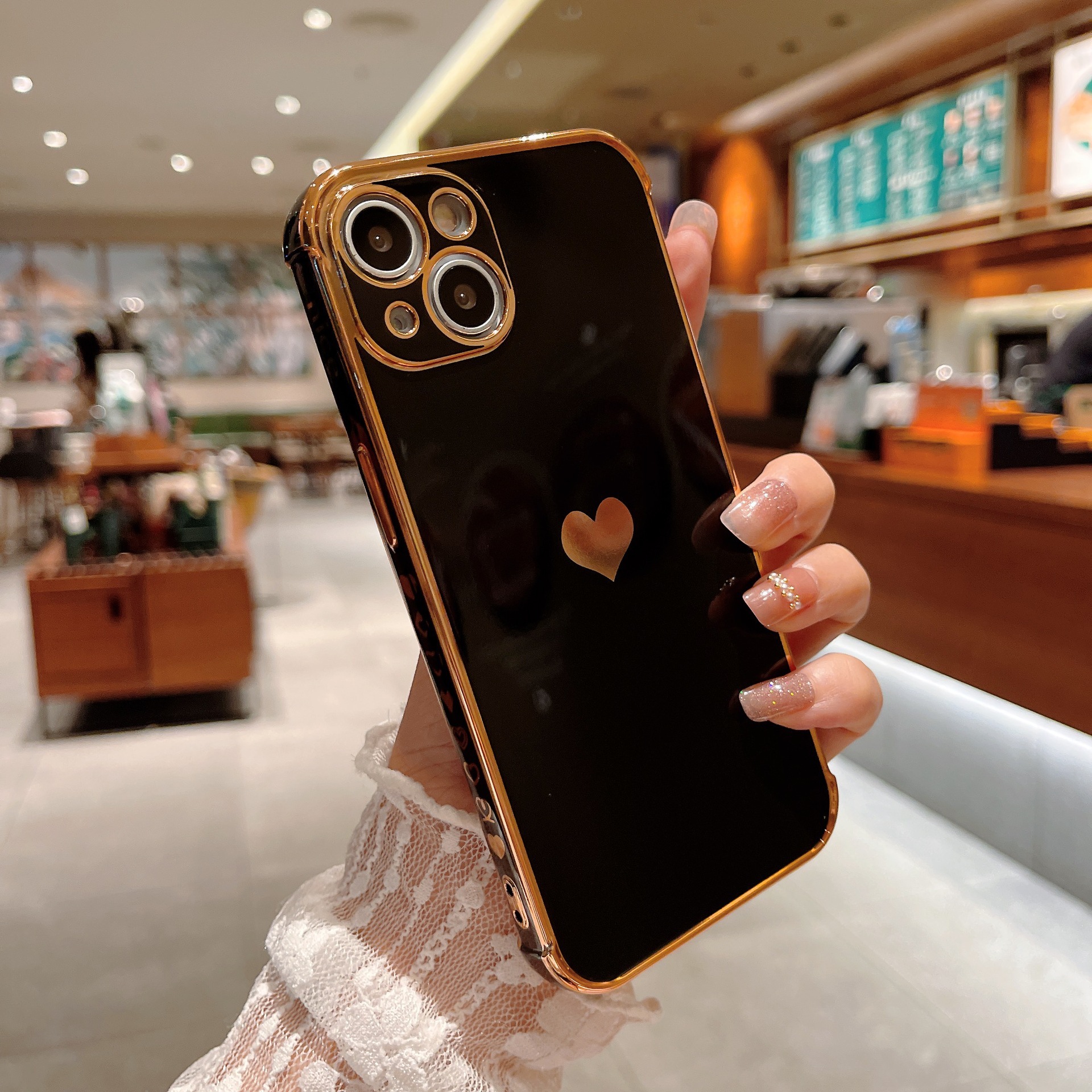 Electroplating side, heart shape mobile phone case
