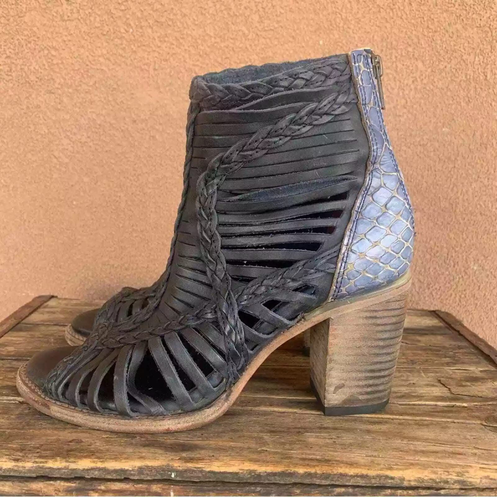 Fish mouth braided thick heel sandals women's sandals