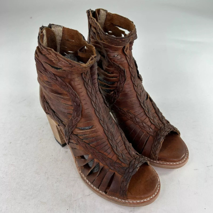 Fish mouth braided thick heel sandals women's sandals