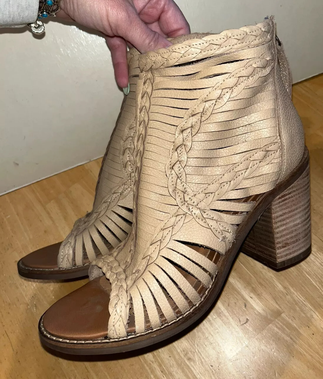 Fish mouth braided thick heel sandals women's sandals