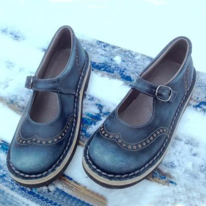 Flat-soled shallow round-toe buckled shoes for women