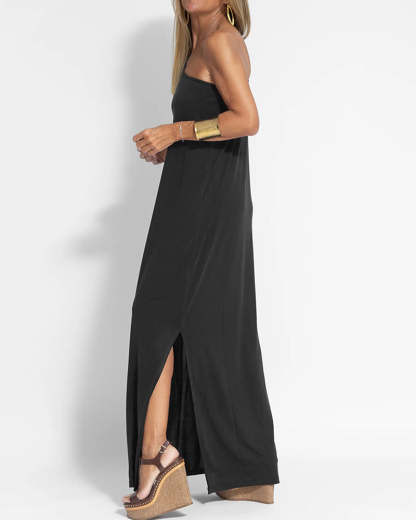 Elegant Solid Color One Shoulder Maxi Dress