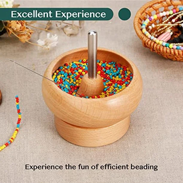 Wooden Beading Spinner With 2 Pcs Curved Needle