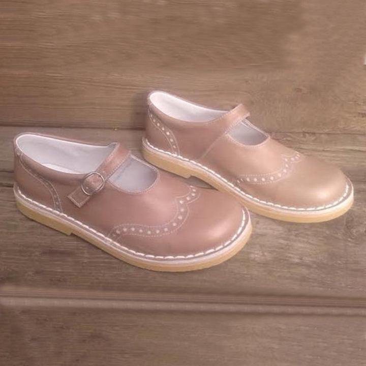 Flat-soled shallow round-toe buckled shoes for women