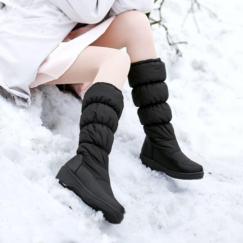 Women Snow Boots Fur Lined Winter Outdoor Anti Slip Shoes Fashion Elastic Platform Warm Waterproof Mid Boot