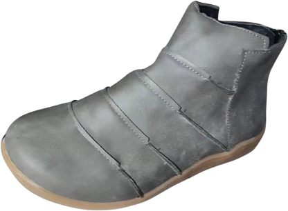 Brown Booties for Women Retro Round Toe Flat Short Boots Casual Ankle Boots Comfortable Slip On Short Boots