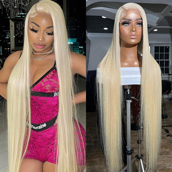Blonde Lace Front Wig Straight Human Hair 26 Inch Barbie Blonde Wig