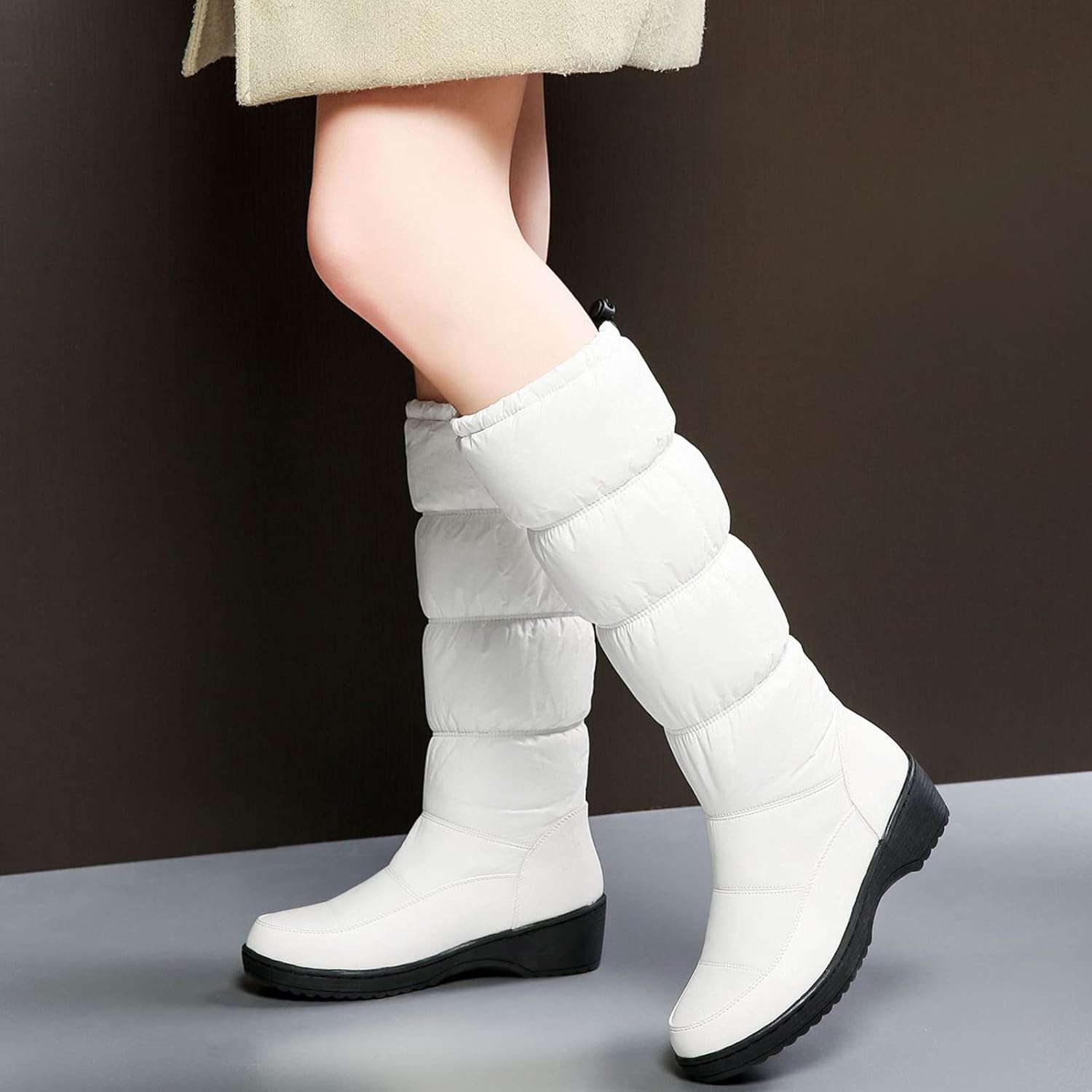 Women Snow Boots Fur Lined Winter Outdoor Anti Slip Shoes Fashion Elastic Platform Warm Waterproof Mid Boot