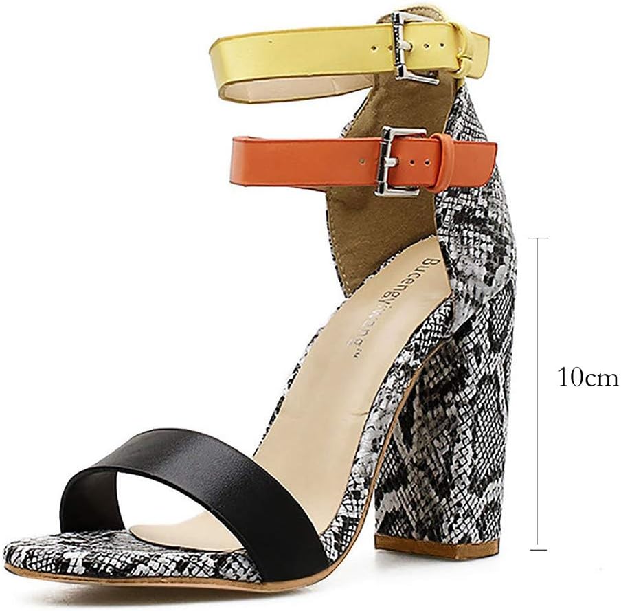 Scarpe con Tacco Alto Donna Eleganti 11cm Tacco Largo Serpentina con Tricolore Cinturino alla Caviglia Donna Sandali a Punta Sexy Chic