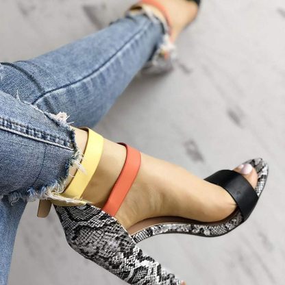 Scarpe con Tacco Alto Donna Eleganti 11cm Tacco Largo Serpentina con Tricolore Cinturino alla Caviglia Donna Sandali a Punta Sexy Chic