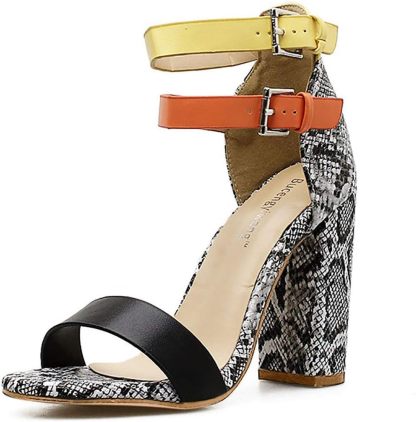 Scarpe con Tacco Alto Donna Eleganti 11cm Tacco Largo Serpentina con Tricolore Cinturino alla Caviglia Donna Sandali a Punta Sexy Chic