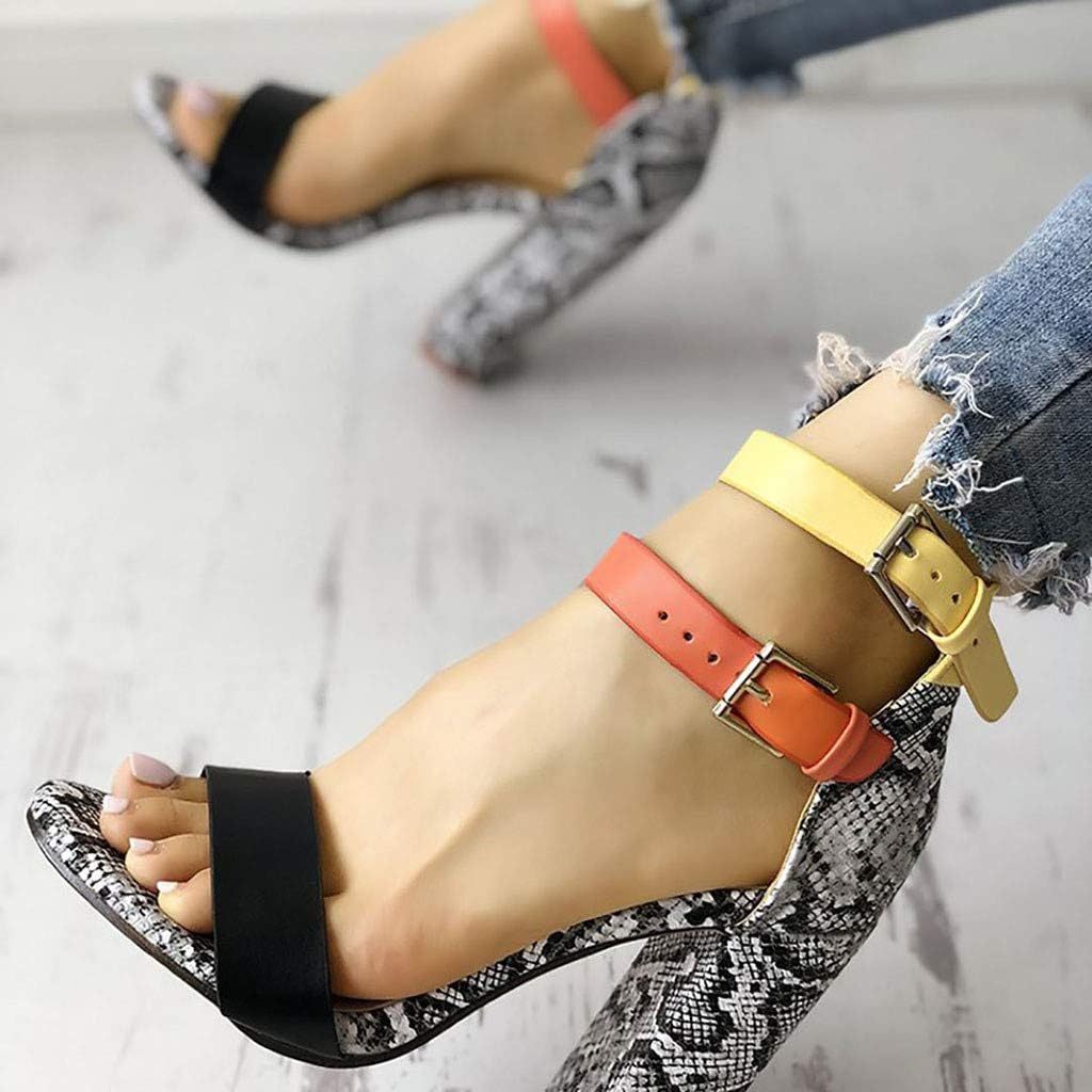 Scarpe con Tacco Alto Donna Eleganti 11cm Tacco Largo Serpentina con Tricolore Cinturino alla Caviglia Donna Sandali a Punta Sexy Chic