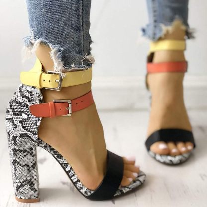 Scarpe con Tacco Alto Donna Eleganti 11cm Tacco Largo Serpentina con Tricolore Cinturino alla Caviglia Donna Sandali a Punta Sexy Chic
