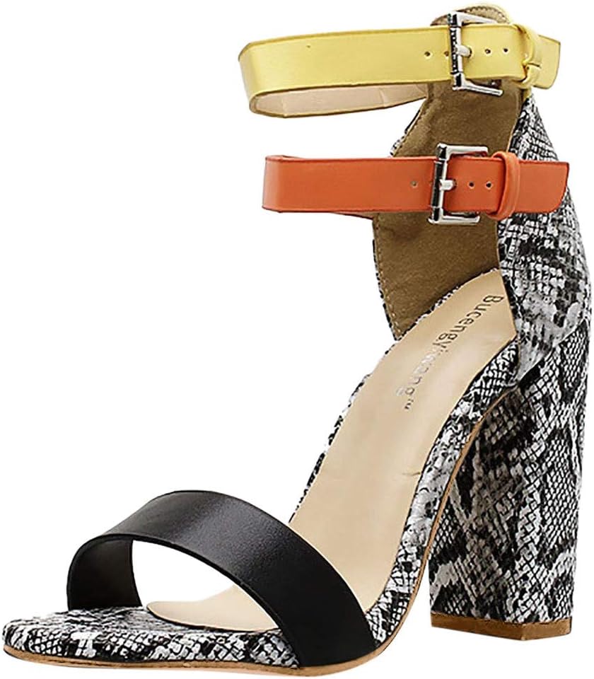 Scarpe con Tacco Alto Donna Eleganti 11cm Tacco Largo Serpentina con Tricolore Cinturino alla Caviglia Donna Sandali a Punta Sexy Chic
