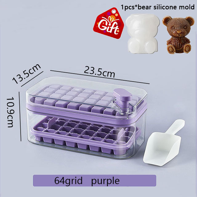 Set Of 1 101oz Ice Cube Trays, 64 Pcs Silicone Ice Cube Tray With Lid And Bin, Ice Cube Molds For Freezer, Easy Release & Save Space, 2 Trays,Scoop For Whiskey, Cocktail | Food Grade PP