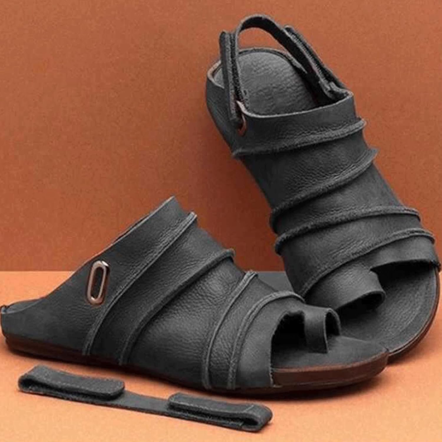 Women Clip Toe Orthopedic Sandals, Fish Thumb Bone Shoes with Arch Support, Leather Slingback Sandals for Pain Relief Bunion Symptoms