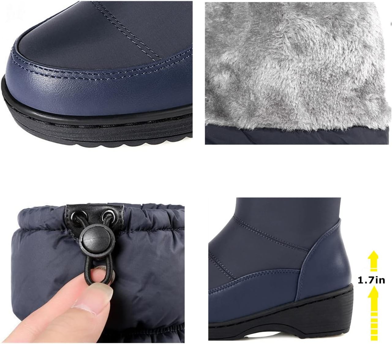 Women Snow Boots Fur Lined Winter Outdoor Anti Slip Shoes Fashion Elastic Platform Warm Waterproof Mid Boot