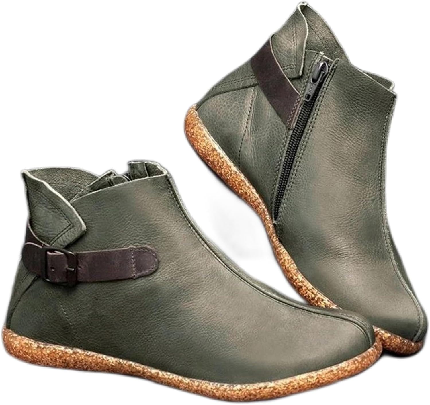Round toe vintage leather boots side zipper Chelsea boots thick height increasing low heel women's shoes