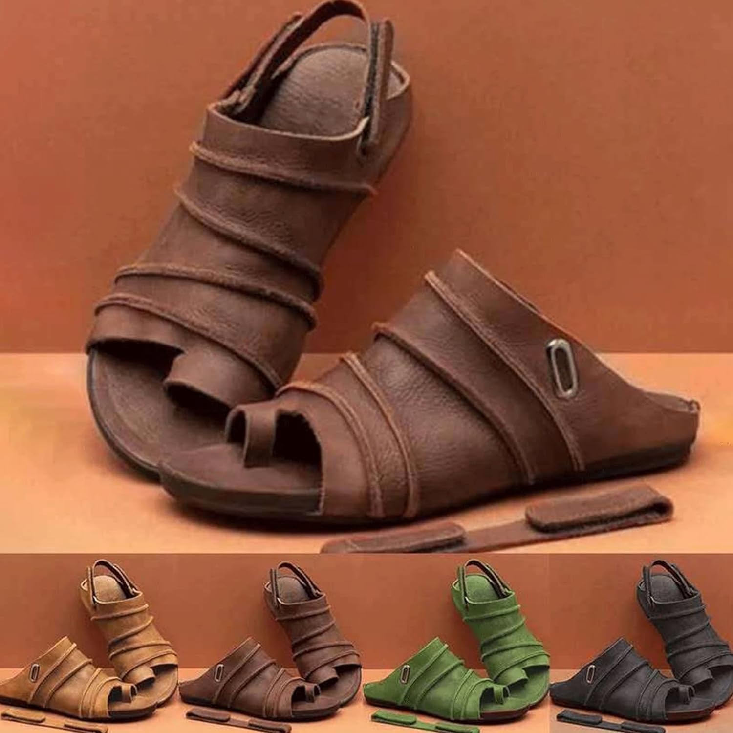 Women Clip Toe Orthopedic Sandals, Fish Thumb Bone Shoes with Arch Support, Leather Slingback Sandals for Pain Relief Bunion Symptoms
