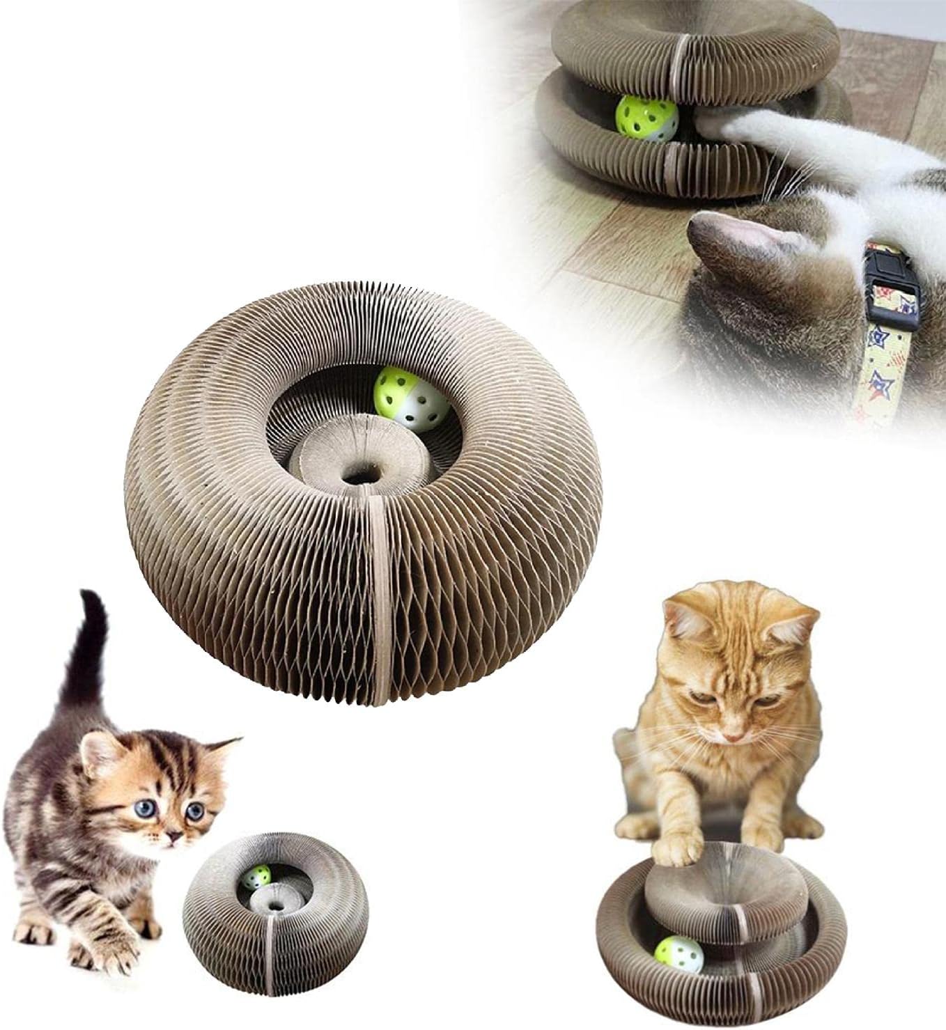 Cat Toys, Magic Organ Cat Scratching Board, Comes with a Toy Bell Ball Foldable Convenient Cat Scratcher Durable Recyclable Interactive Cat Toy