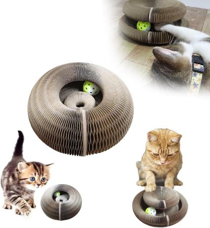 Cat Toys, Magic Organ Cat Scratching Board, Comes with a Toy Bell Ball Foldable Convenient Cat Scratcher Durable Recyclable Interactive Cat Toy