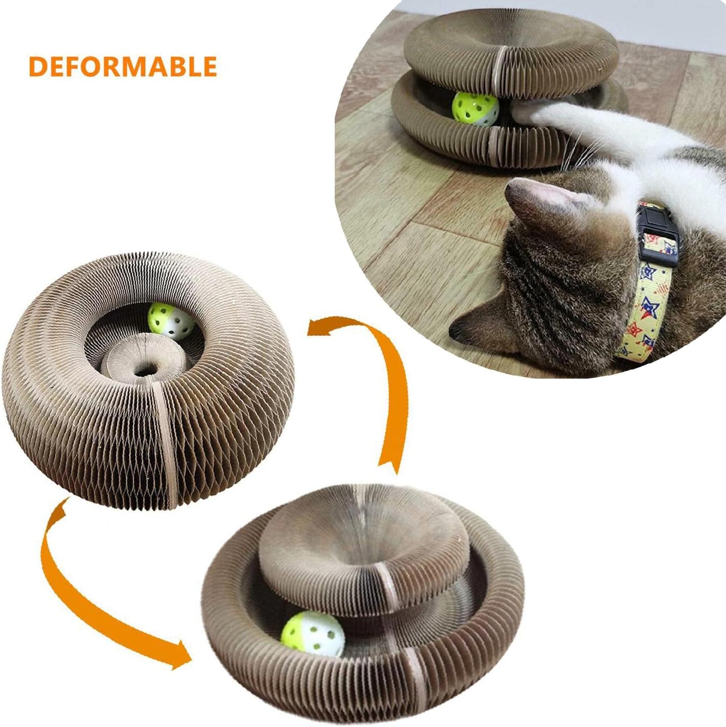 Cat Toys, Magic Organ Cat Scratching Board, Comes with a Toy Bell Ball Foldable Convenient Cat Scratcher Durable Recyclable Interactive Cat Toy