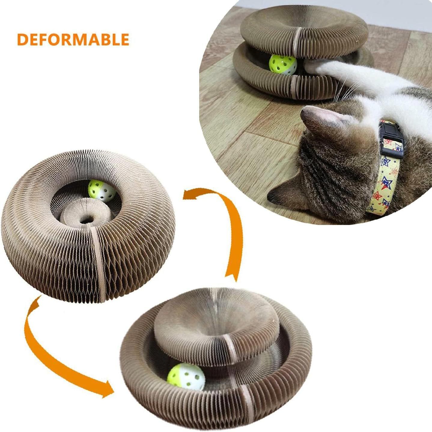 Cat Toys, Magic Organ Cat Scratching Board, Comes with a Toy Bell Ball Foldable Convenient Cat Scratcher Durable Recyclable Interactive Cat Toy