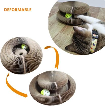 Cat Toys, Magic Organ Cat Scratching Board, Comes with a Toy Bell Ball Foldable Convenient Cat Scratcher Durable Recyclable Interactive Cat Toy