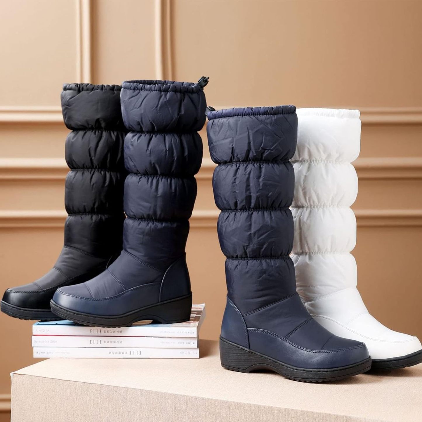 Women Snow Boots Fur Lined Winter Outdoor Anti Slip Shoes Fashion Elastic Platform Warm Waterproof Mid Boot